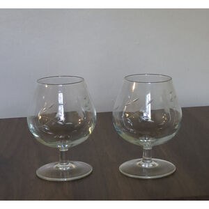 2 Princess House Heritage Collection Brandy Snifter Blown Glass Etched‎ Floral
